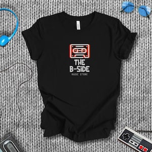 The B-Side Music Store Retro Cassette Tape Shirt, Funny 80s 90s Graphic Tee, Vintage Audio T-Shirt for Music Lovers & Nostalgia Fans