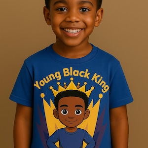 Young Black King Graphic T-Shirt: Empowering Boys Design