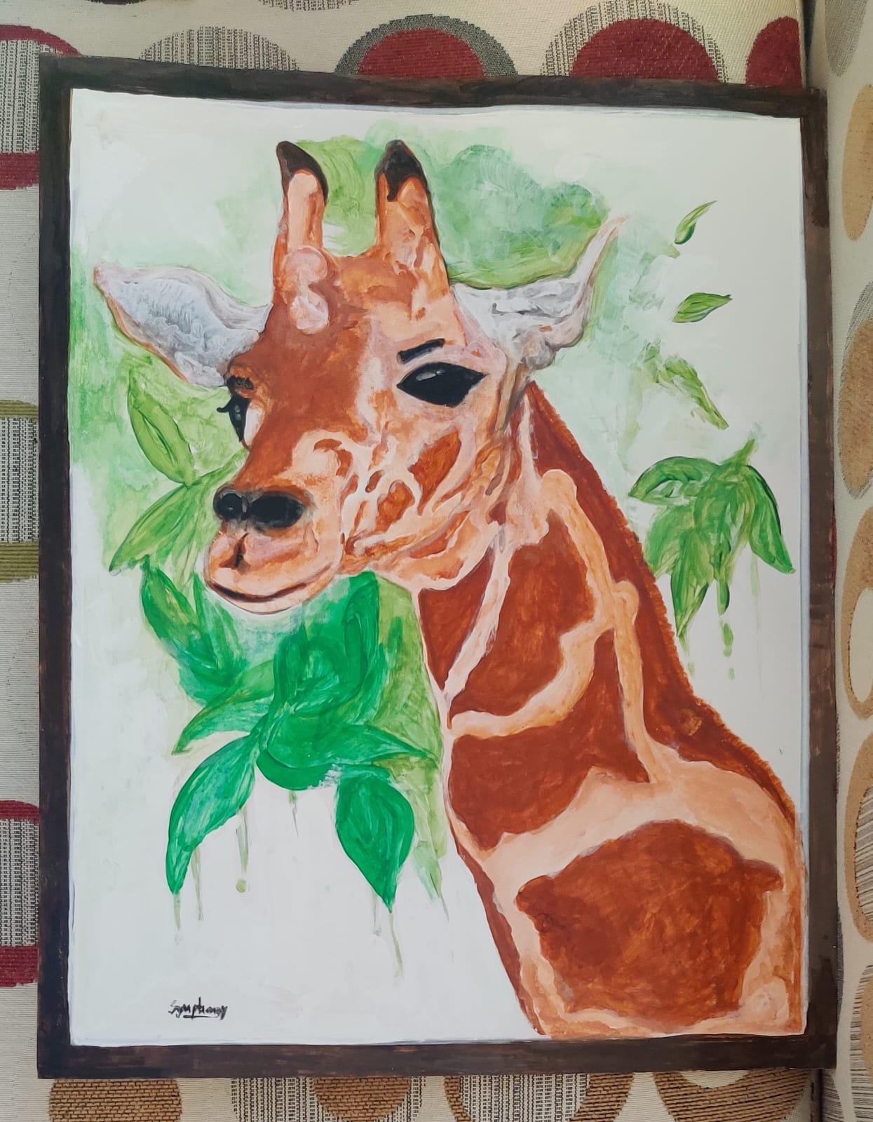 キリンの絵画：鮮やかなアクリル画による動物の肖像画 - Etsy 日本