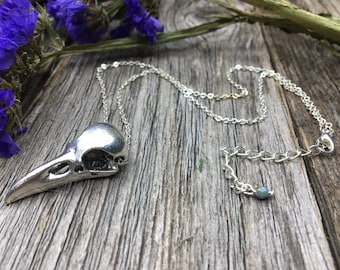 Crow Skull necklace - bird skull necklace, nature lover gift, hiking gift, vulture culture, naturalist necklace, bird necklace, corvid gift