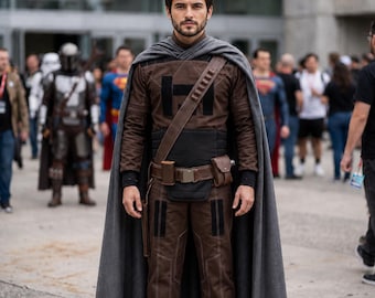 Mandalorian Din Djarin Cosplay Costume, Beskar Outfit, Flight Suit, Leather Belt & Cape