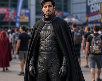 Darth Vader Cosplay Costume, Sith Lord Leather Suit with Cape, Star Wars Villain Outfit