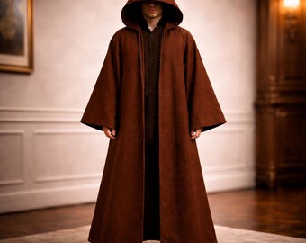Handmade Hooded Cotton Cloak, Fantasy Medieval Robe, Cosplay Halloween Costume