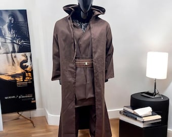Jedi Knight Inspired Brown Robe Costume Set | Hooded Tunic Cosplay Outfit | Sci-Fi Warrior Costume