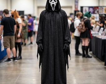 Ghostface Costume – Sparkly Robe & Gloves, Adult Halloween Cosplay, Horror Costume