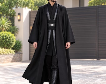 Anakin Inspired Jedi Costume, Black Sith Robe, Handmade Cosplay Outfit with Tunic & Cloak