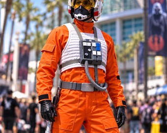 X-Wing Pilot Costume | Orange Flight Suit & White Vest | Custom Cosplay