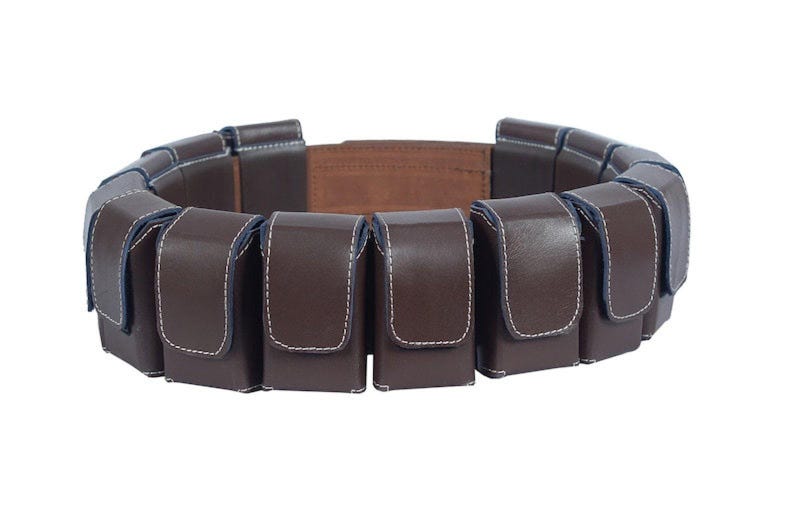 Handcrafted Mandalorian leather utility belt inspired by Boba Fett and Din Djarin cosplay, featuring detailed ammo pouches, premium leather craftsmanship, and screen inspired bounty hunter styling. Perfect Star Wars cosplay accessory for conventions, collectors, comic con events, sci fi costumes, photography, and display. Durable handmade mando belt designed for cosplay fans, costume builders, and collectors seeking authentic Mandalorian armor accessories and high quality leather costume props