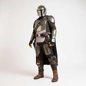 Mandalorian Beskar helmet cosplay front view, Din Djarin helmet prop for Star Wars costume and Comic Con