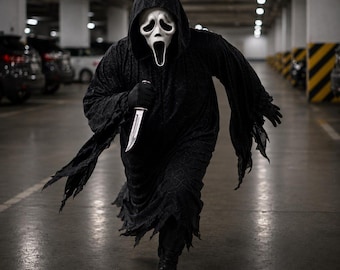 Ghostface Costume Set – Scream Movie Robe, Knife & Gloves | Adult Halloween Cosplay