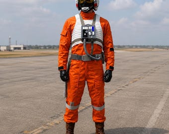 Adult X-Wing Pilot Costume | Orange Rebel Flight Suit, Vest, Luke Skywalker Cosplay