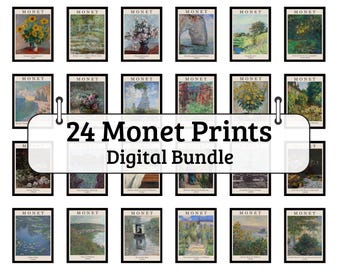 Claude Monet Poster Set of 24, Printable Wall Art, Impressionist Digital Prints, Vintage Monet Home Decor