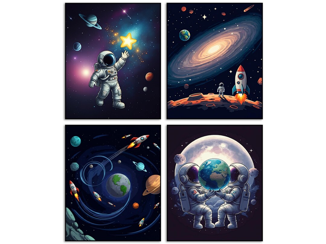 Space Posters for Kids Room – Set of 4 Unframed (8x10”) Astronaut and ...
