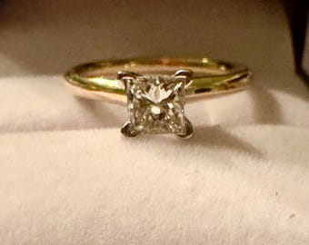 3/4 Ct Genuine Princess Cut Diamond Engagement Ring 14k