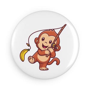 Ímã de botão de pesca de macaco excêntrico, ímã de geladeira fofo, decoração divertida de cozinha, presente para crianças, decoração colecionável para casa
