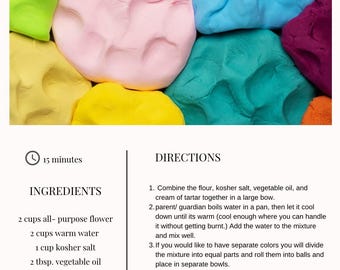 Homemade Playdough Recipe Card – Printable DIY Activity for Kids, Easy Non-Toxic Dough Recipe, Play Dough Party Favor, Mom Hack,summer craft