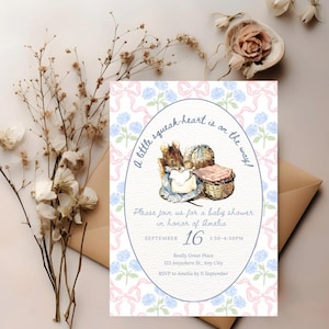 Mall för babyshower i vintagestil i Beatrix Potter-stil | Redigerbar Canvas-inbjudan | Digital nedladdning