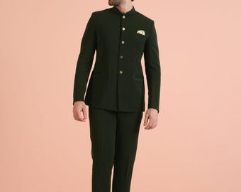 Bottle green jhodpuri 2 piece suit