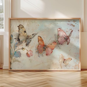Butterflies Poster Art Print Cute Wall Decor Painting Preppy Dorm Room Print Blush Pink Painting Digital Download Butterfly Lover Gift