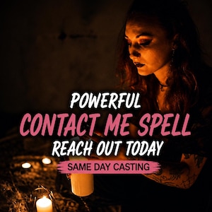 May include: A person with dark hair and visible arm tattoos holds a white candle in a dimly lit space. Text overlay reads: POWERFUL CONTACT ME SPELL REACH OUT TODAY SAME DAY CASTING. The scene is illuminated by the warm glow of multiple small candles.