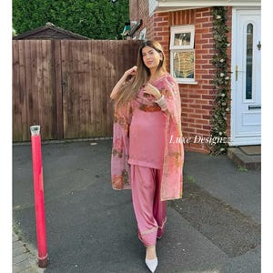 Designer Pink Punjabi Salwar Kameez Suit Made To Measure Suit For Womens Heavy Pakistani Handpainted Dupatta Farshi Shalwar Suits Farsi suit