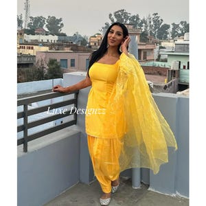 Designer Yellow Salwar Kameez Suit Punjabi Patiala Shalwar Suit Heavy Net Dupatta Custom Stitched for Girls and Womens Ethnic Wear Suits