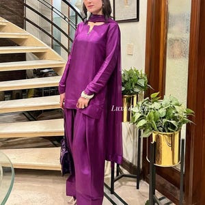 Purple Farshi Shalwar Kameez Suit Plain Pakistani Suit Raw Silk Farsi Salwar Suit Custom Made For Womens Punjabi Patiala wedding wear suits