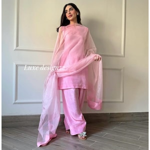 Pink Korean Silk Farshi Shalwar Kameez Suit Plain Pakistani Suit Farsi Salwar Suit Custom Made For Womens wedding party wear suits