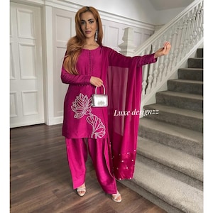 Designer Farshi Shalwar Suits Punjabi Patiala Suits Made To Measure Pink Pakistani Farsi salwar kameez Suit For Womens Wedding wear suits