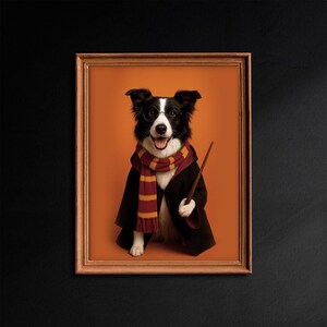 Magic School Dog or Cat Portraits with Wand and Scarf | Custom Wizard Potter style Pet Art from Photo | Digital Pet Portrait