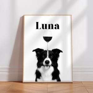Custom Dog Portrait, Funny Dog Balancing Wine Glass, Personalized Pet Art, Printable Dog Wall Decor, Dog Lover Gift, Pet Memorial Gift