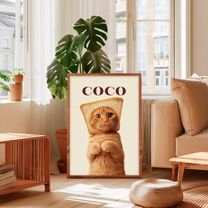 Custom Cat Portrait, Funny Cat with Bread Meme Art, Printable Cat Wall Art, Cat Lover Gift, Custom Pet Memorial Portrait from Photo