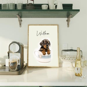 Custom Dog Portrait, Cute Puppy in Teacup Wall Art, Nursery Decor – Printable Dog Poster, Adorable Pet Lover Gift, Pet Memorial Gift