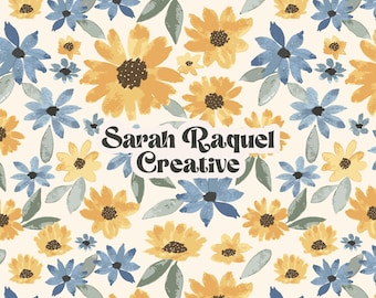 Watercolor Sunflowers Seamless Pattern: Cottagecore Floral Seamless Repeat (Digital Download) - Commercial Use