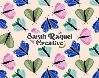 Multicolor Butterfly Seamless Pattern, Insect and Botanical Repeat, Cottagecore Fabric Design - Commercial Use