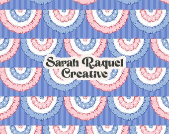 Diseño de banderines patrióticos - Estilo cottagecore en rosa pastel y azul - Repetición sin costuras del 4 de julio en Estados Unidos - Uso comercial