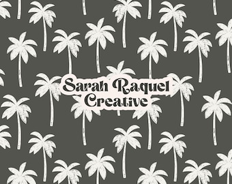 Palm Tree Seamless Pattern - Black & White - Kids Tropical Summer Repeat - Commercial Use