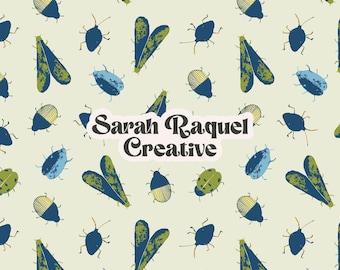 Bug Seamless Pattern - Beetle and Insect Print - Nature Repeat Design - Kids Fabric Pattern - Commercial Use