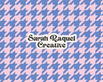 Playful Houndstooth Seamless Pattern, Funky Blue Repeat, Bold Fabric Design - Commercial Use