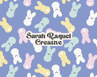 Easter Bunny Seamless Pattern: Blue Spring Bunnies Seamless Repeat (Digital Download) - Commercial Use