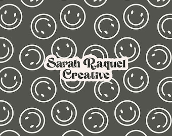 Smiley Faces Seamless Pattern - Black & White Smile Face - Kids Seamless Repeat - Commercial Use