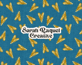 Moth Seamless Pattern - Fall Bug Print - Moody Nature Repeat, Teal Fabric Design  - Commercial Use