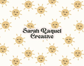 Smiley Sunshine Seamless Pattern - Sunny Summer Seamless Repeat - Commercial Use