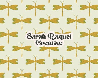 Dragonfly Seamless Pattern -Bug Print - Nature Repeat - Cottagecore Fabric Design - Commercial Use