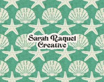 Coastal Seashells Seamless Pattern: Boho Summer Seaside Seamless Repeat (Commercial License)