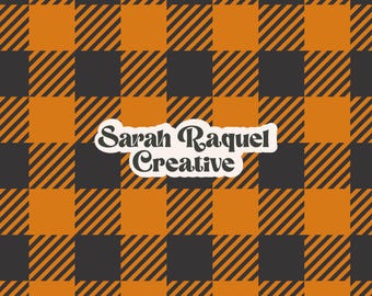 Halloween Buffalo Check Seamless Pattern: Festive Black & Orange Plaid Seamless Repeat (Digital Download)