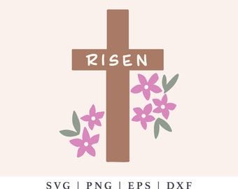 Easter Cross SVG - Risen Cut File - Religious PNG - Commercial License