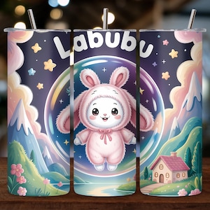 Labubu Tumbler Wrap PNG: Pink Cartoon, 20oz Skinny Tumbler Sublimation (Digital Download)