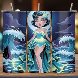 Betty Blue Neon Sea Tumbler Wrap: 20oz Skinny Tumbler Sublimation PNG (Digital Download)