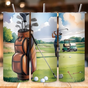 Golf Tumbler Wrap PNG: Seamless Golfer Landscape, 20oz Skinny Sublimation Design (Digital Download)